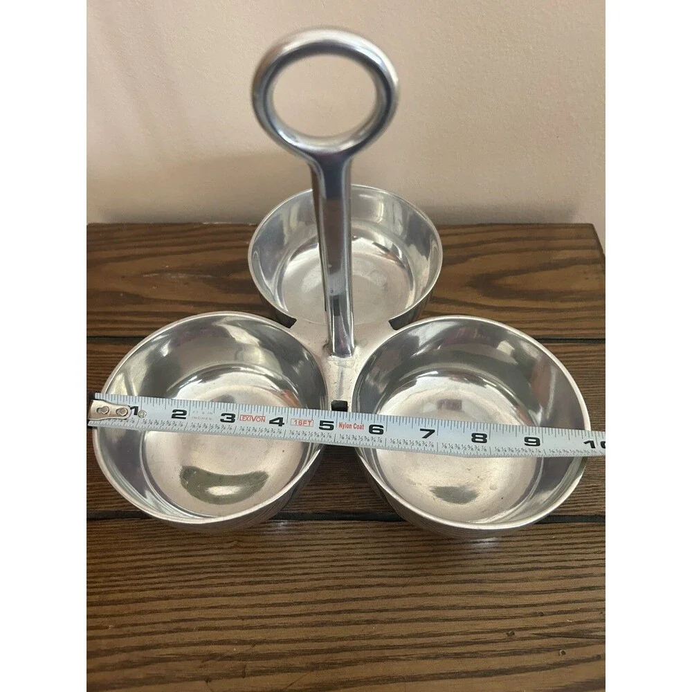 Pottery Barn Barona 3 section serving condiment bowls Aluminum Large Hosting